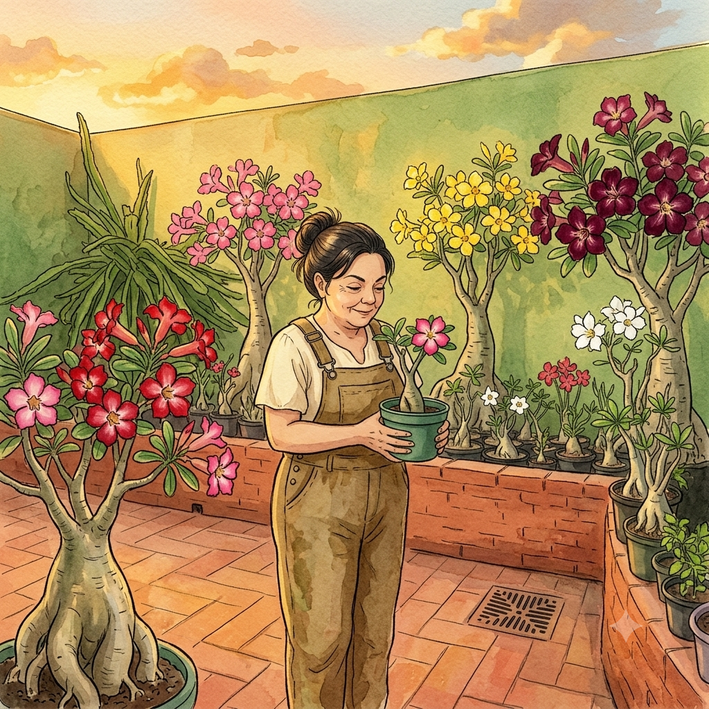 Sandra entre suas rosas do deserto